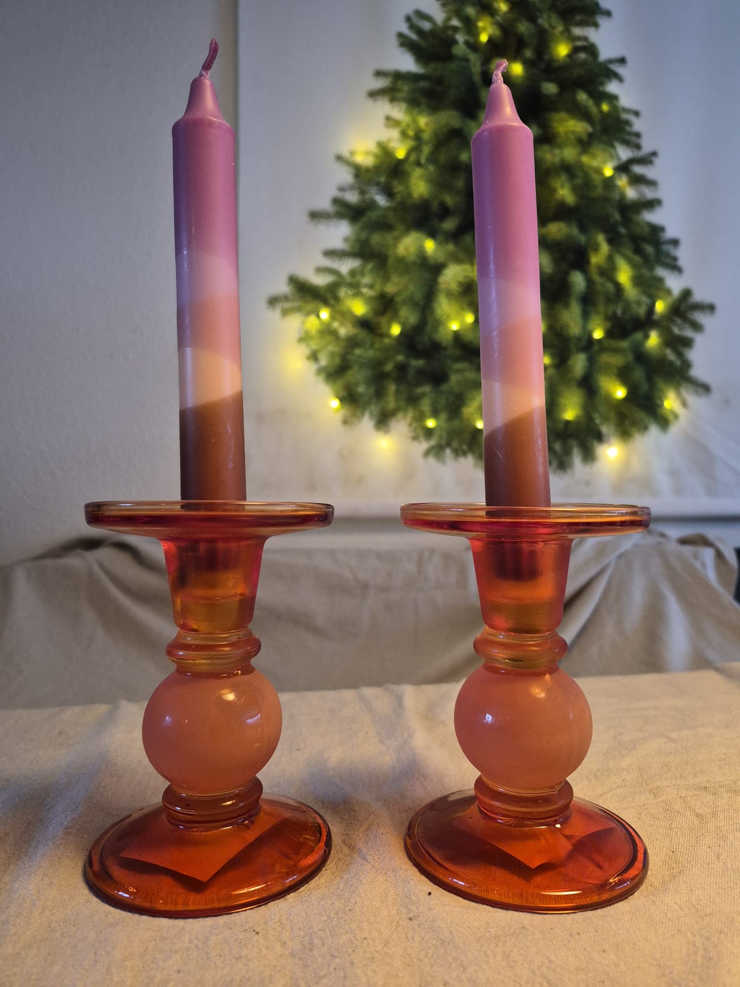 Glazen Kandelaar Set – Incl. 2 Handgemaakte Kaarsen