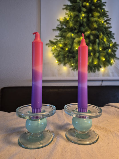 Glazen Kandelaar Set – Incl. 2 Handgemaakte Kaarsen