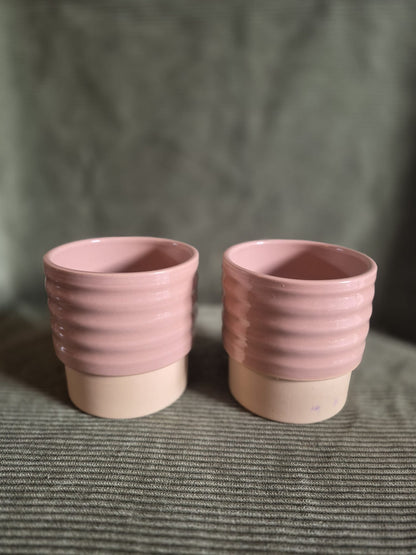 Keramieke potje zwart/ eucalyptus/ roze/ wit