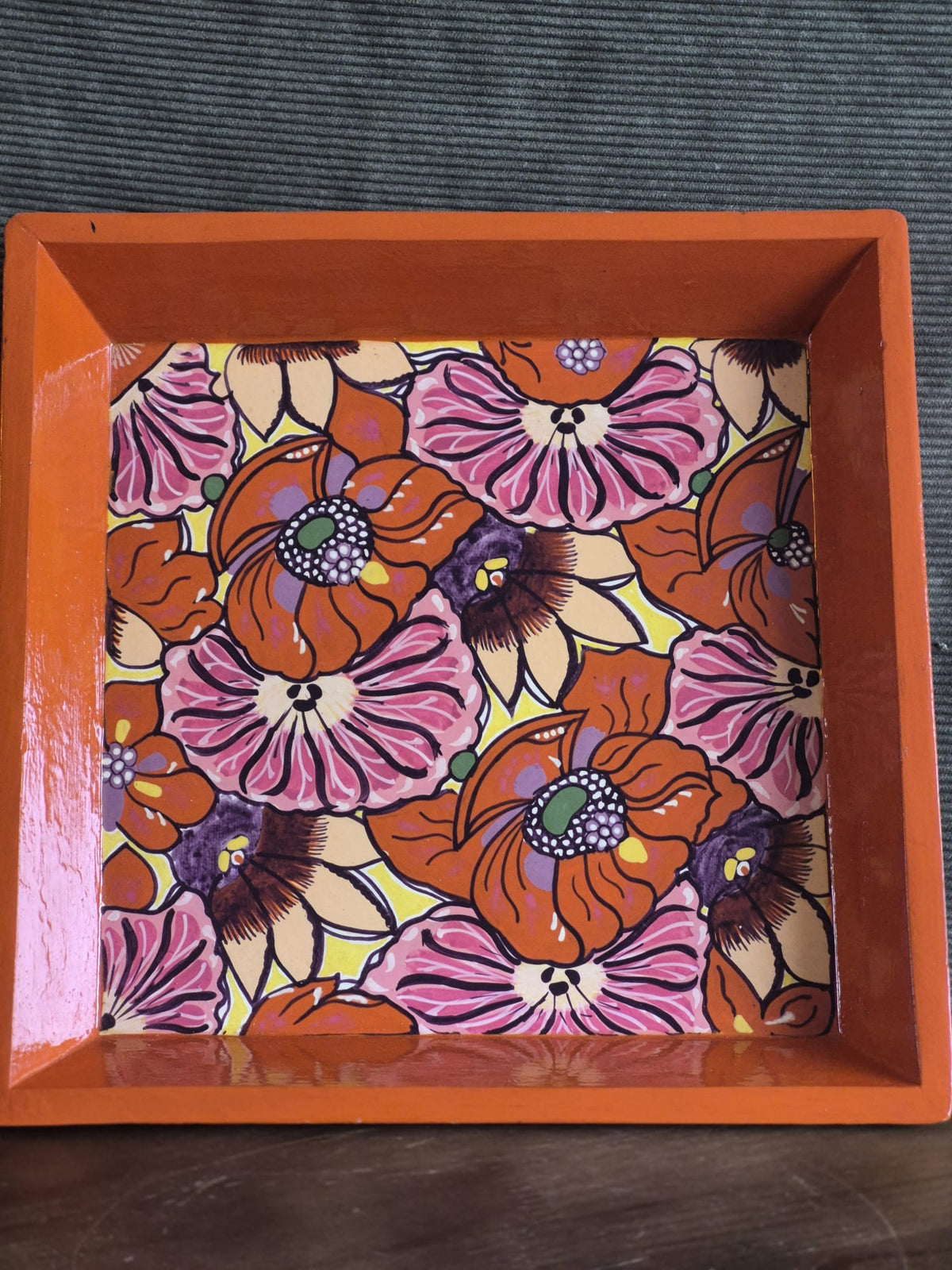 Houten dienblad handgeschilderde bloemen